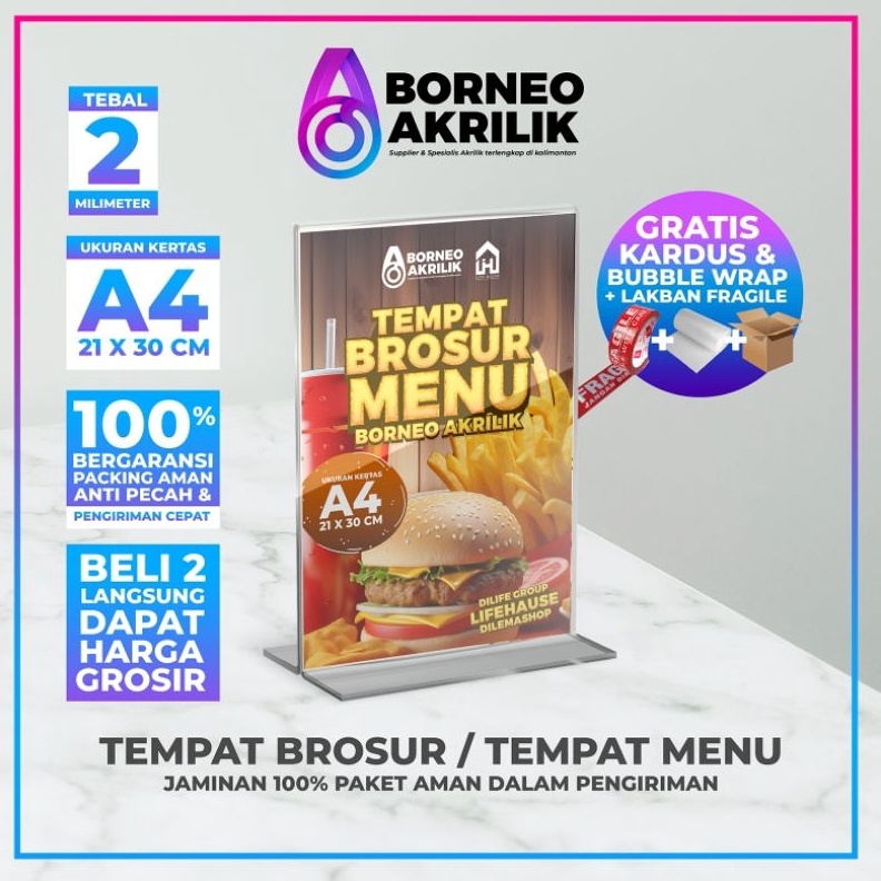 

KODE J79O Akrilik Stand Tempat Brosur A4 Dilemashop Indonesia Wadah Brosur Akrilik Qris