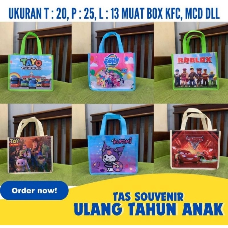 

TAS CANTIK ULTAH ANAK TAS HBD SOUVERNIR SNACK ULTAH MODEL LANDSCAPE P25 L13 T20 ( Jahit kuat & rapi + perekat )