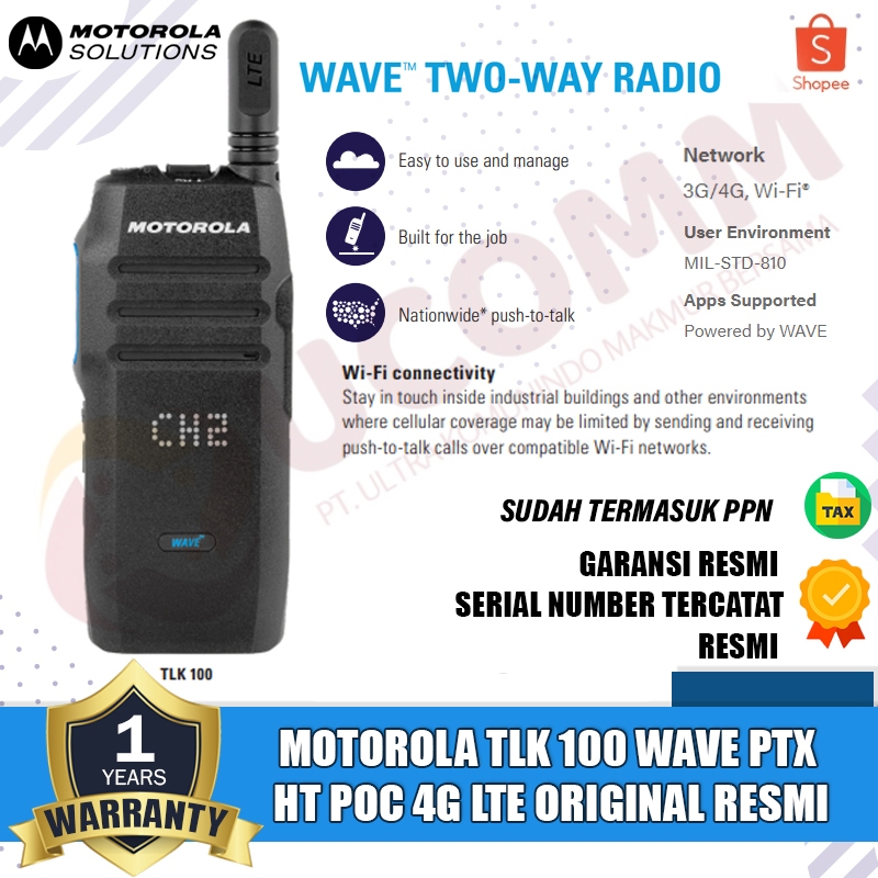 MOTOROLA Tlk 100 Ht Poc  Motorola Wave Ptx 4G Lte Wifi Ht Poc 4G Wifi Motorola Tlk 100 Original Gara