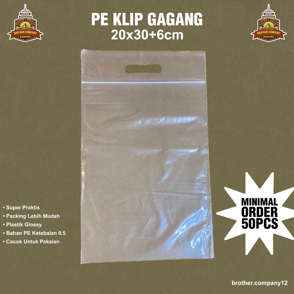 PE Klip Gagang 20x30+6 Bening Plastik Ziplock/Plastik Handel/Plastik Klip/Plastik packing baju