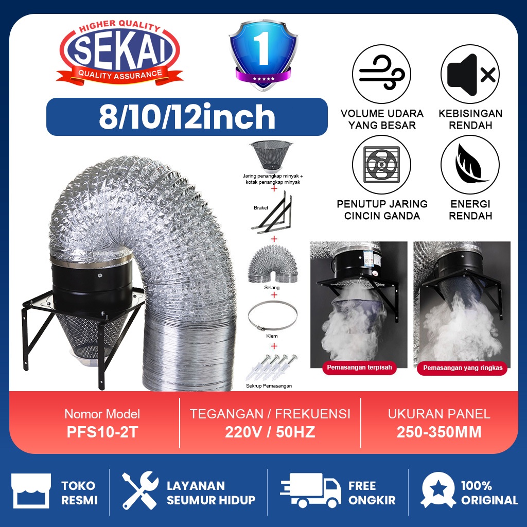 SEKAl 8/10/12 inci Exhaust Fan Kipas Asap Dapur Kipas Ventilasi Kipas Dapur Daya Besar Dan Kuat Deng