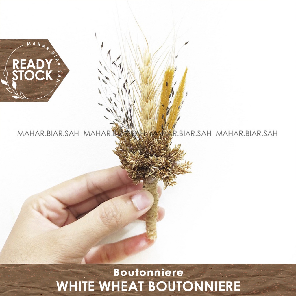 RS White Wheat Boutonniere / bros bunga kering / bunga jas / bros bunga jas / dried flowers