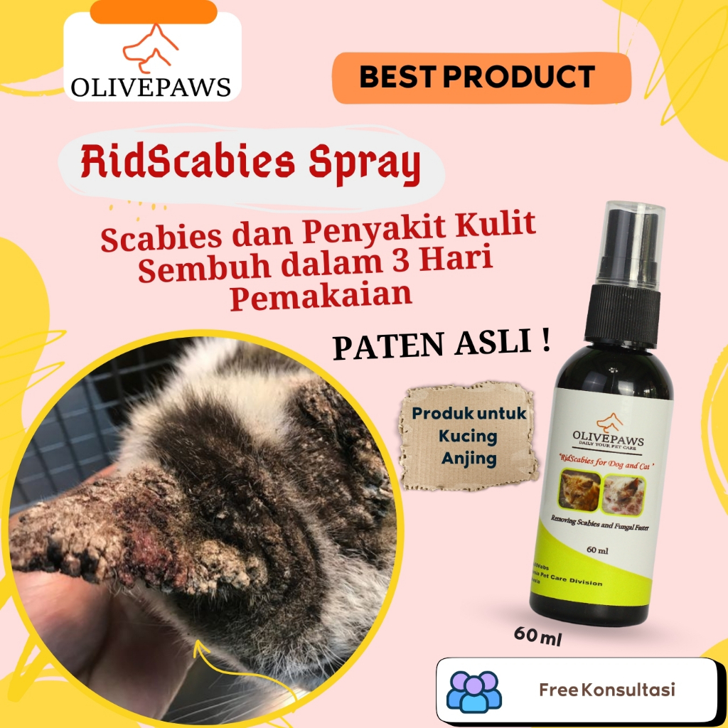 OLIVEPAWS RIDSCABIES SPRAY Obat Scabies Jamur Kucing Anjing Hamter Kelinci Paling Ampuh 30/60ml
