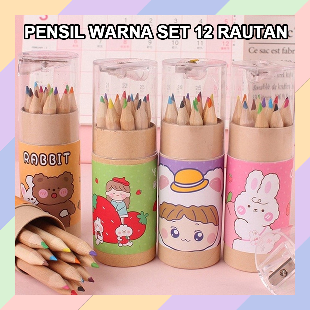 

AT21 Pensil WARNA SET 12 RAUTAN Mewarnai Menggambar Color Tabung Pengkorok Motif 29A5