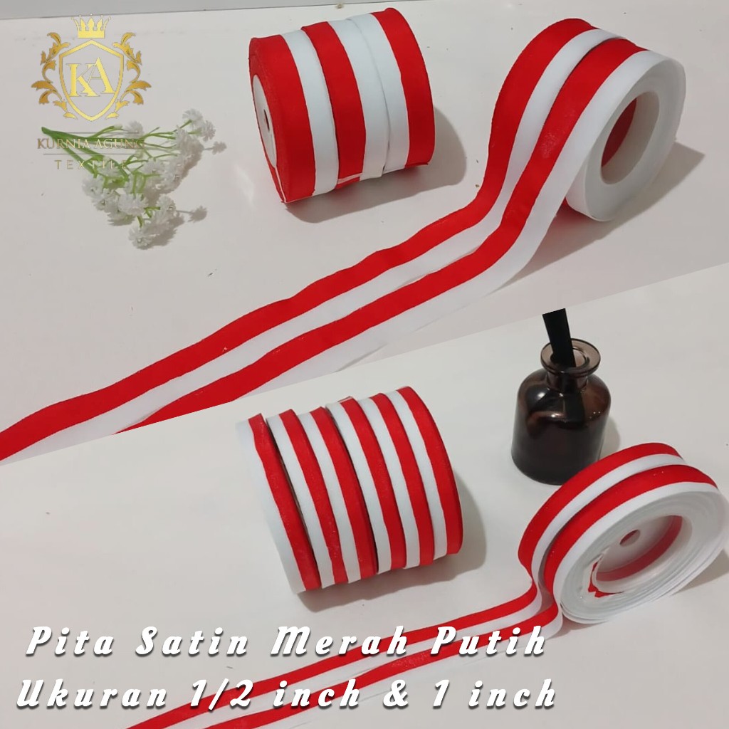 

Pita Satin Merah Putih / Pita Merah Putih Indonesia / Pita Kain Bendera Merah Putih Ukuran 1/2 inch & 1 inch