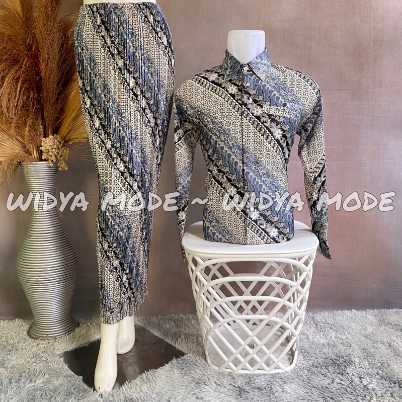 Widya Mode - Set Rok Plisket Batik Couple Kemeja Lengan Panjang / Baju Batik Wisuda / Batik Seragam 