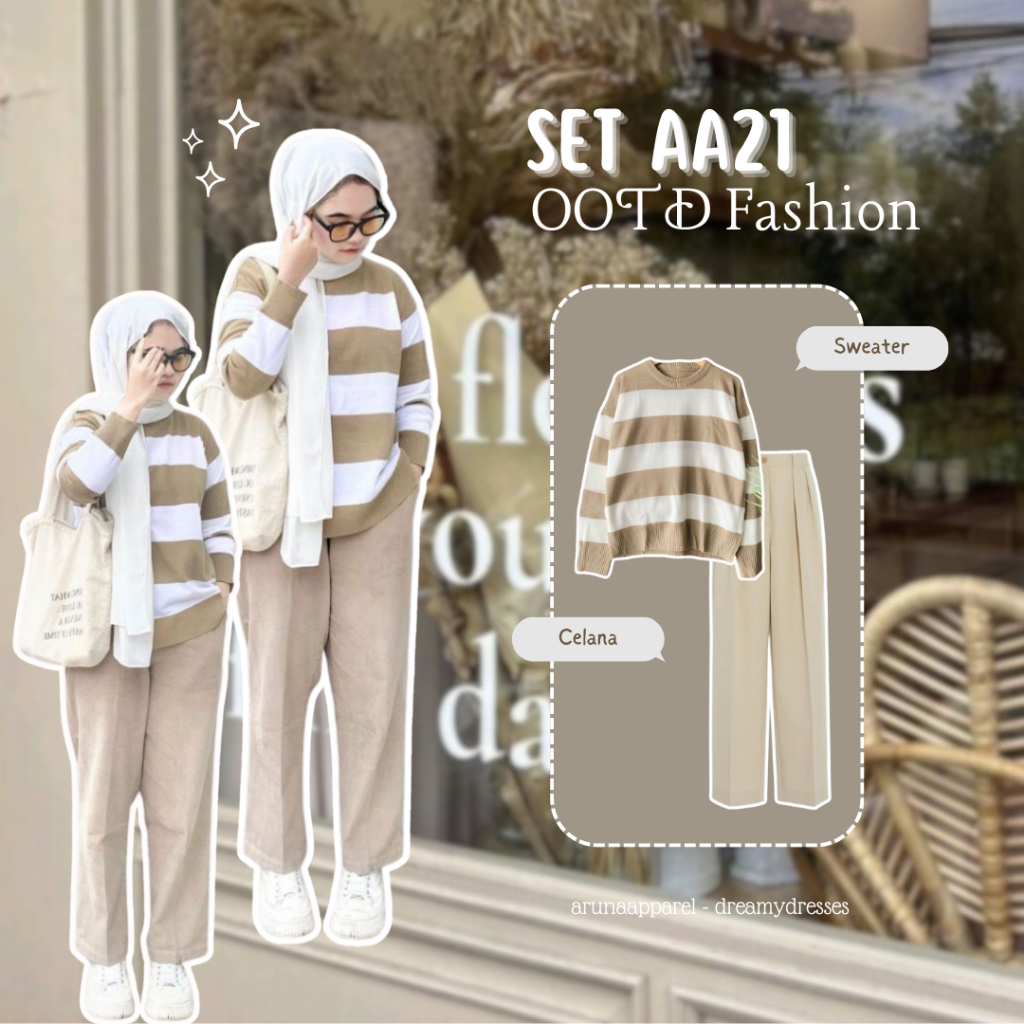 One Set 2in 1 Hijab OOTD One Set Wanita Kekinian OOTD Wanita Set Setelan Anak Perempuan Set - AA21