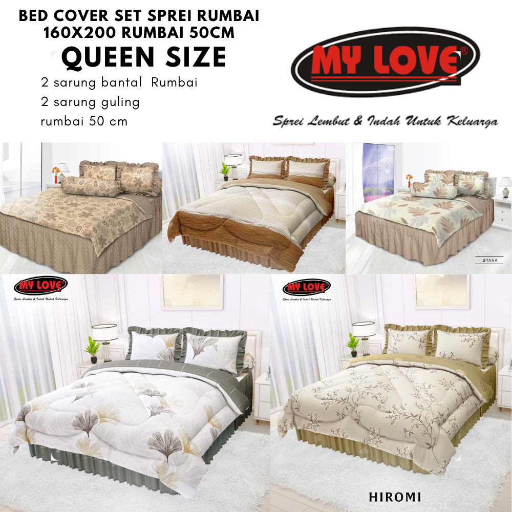 Bed Cover  My Love  Rumbai 160x200 QUEEN NO 2 sprei  tinggi Rumbai 50 cm ( anti geser 20 cm )