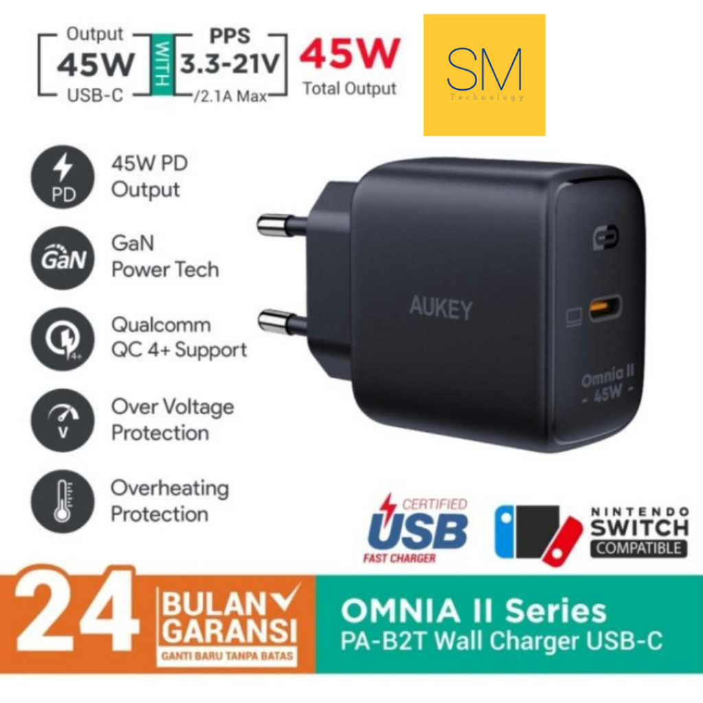 Charger Aukey PA-B2T USB-C PD 3.0 45W