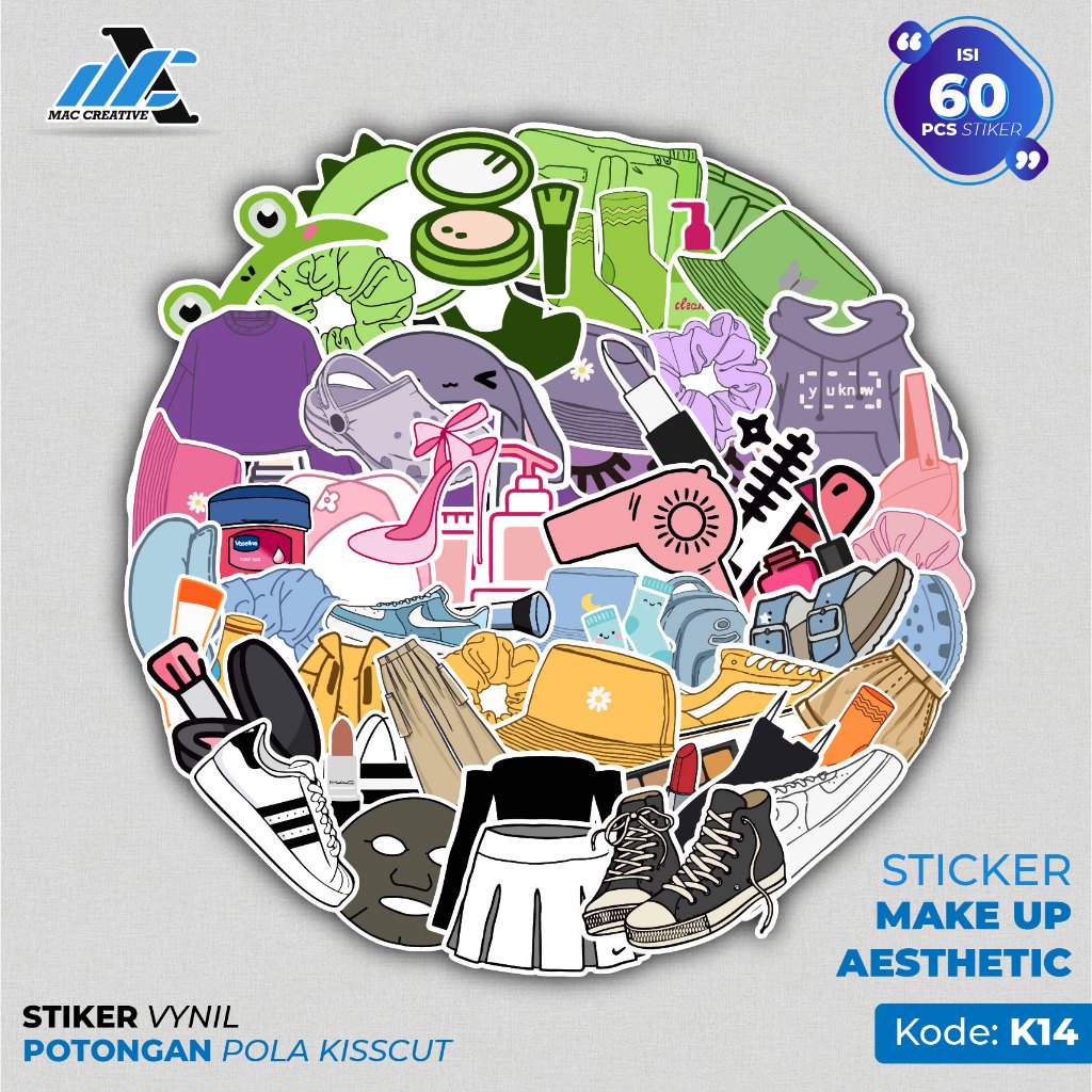 

[ MAC ] 60 PCS STICKER MAKE UP KOSMETIK FASHION LENGKAP LUCU AESTHETIC ANTI AIR UNTUK LAPTOP CASE TUMBLER KOPER HP - K14