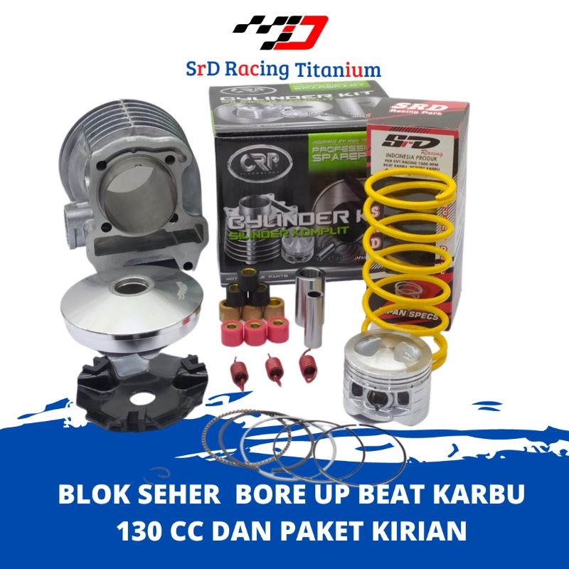 BLOK SEHER BORE UP BEAT KARBU 53 mm130 CC DAN PAKET KIRIAN DAN RUMAH ROLLER RACING SET 13.5