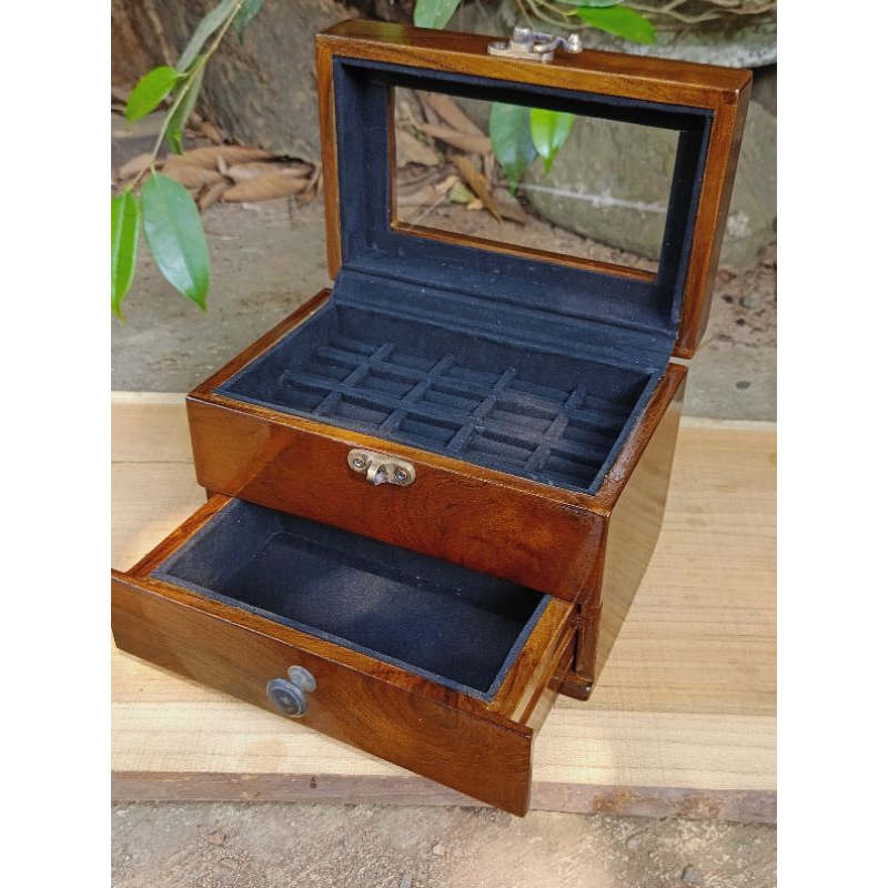 Kotak Cincin Kayu jati plus laci