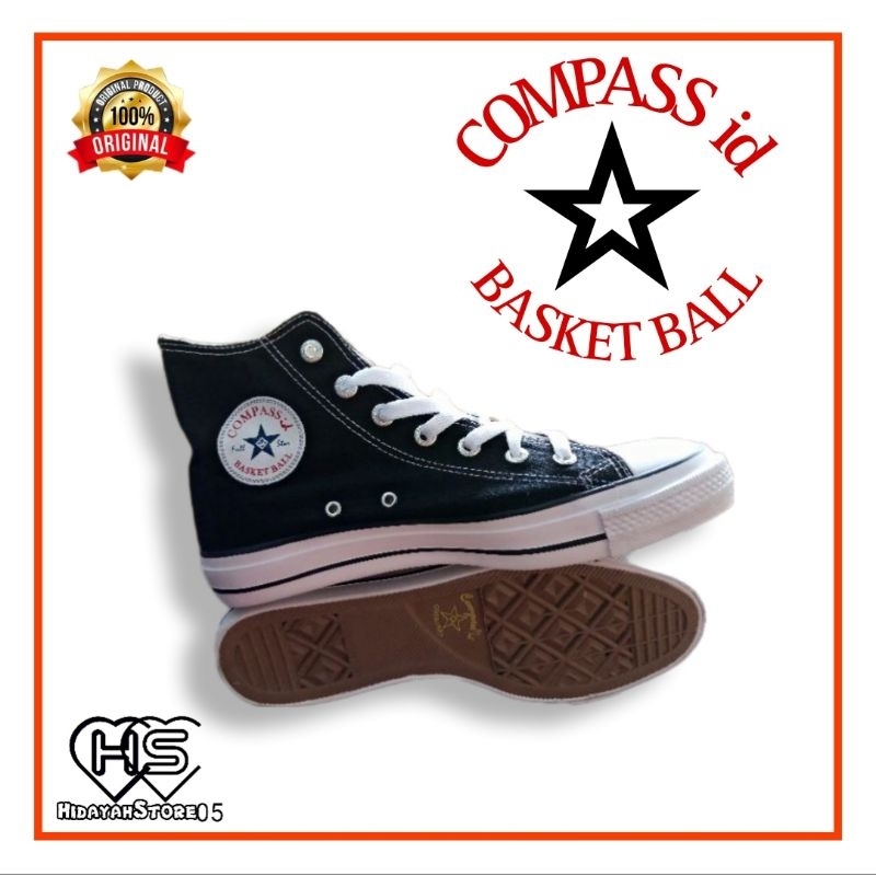 Sepatu Compass id 056/HI Black White Warrior Obral (OB) Original Sepatu Sekolah Anak Murah
