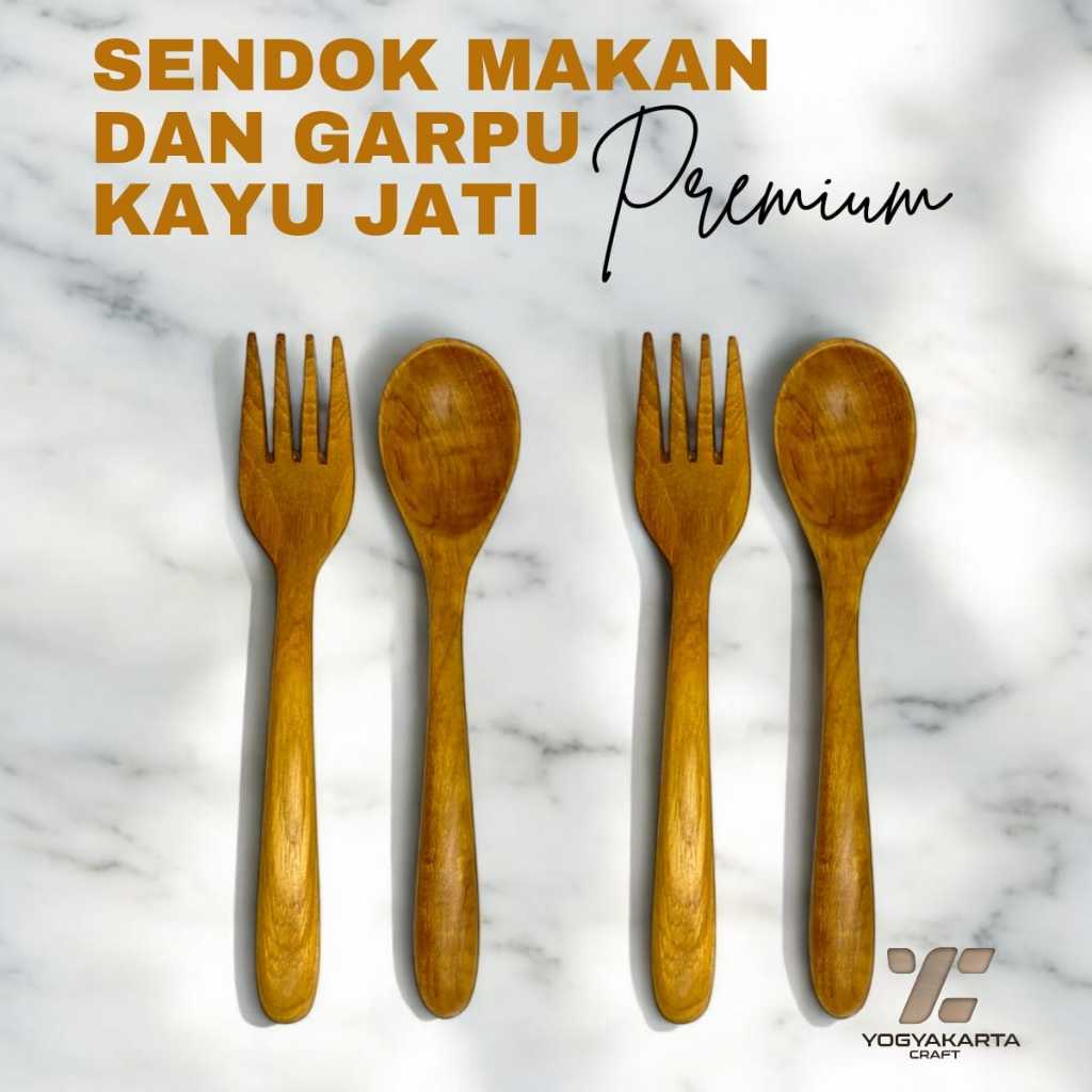 Sendok makan garpu Set Kayu Jati Asli premium