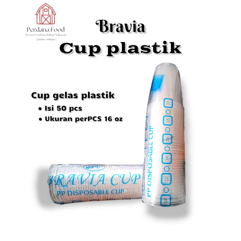 Cup gelas plastik 16 oz motif polos BRAVIA CUP/cup minuman/gelas es teh manis isi 50pcs GELAS PLASTI