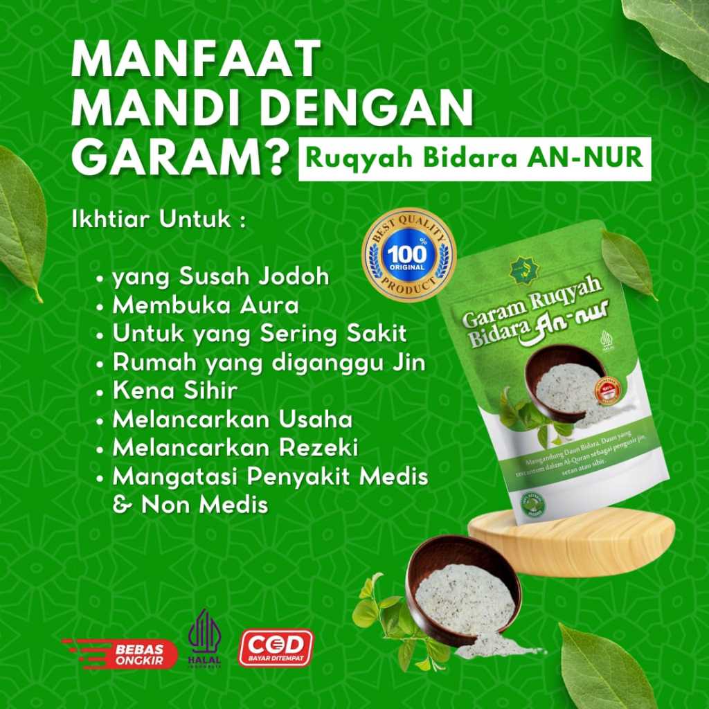 

Garam Bidara Ruqyah 100 Gram Mencegah Sihir Jin, Santet, Pelet