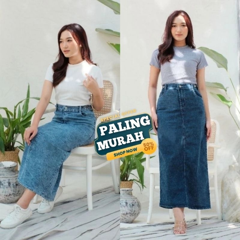 Theana Rok Jeans Belah Rok Jeans Skirt Theana Rok Jeans Highwaist Panjang Rok jeans Span