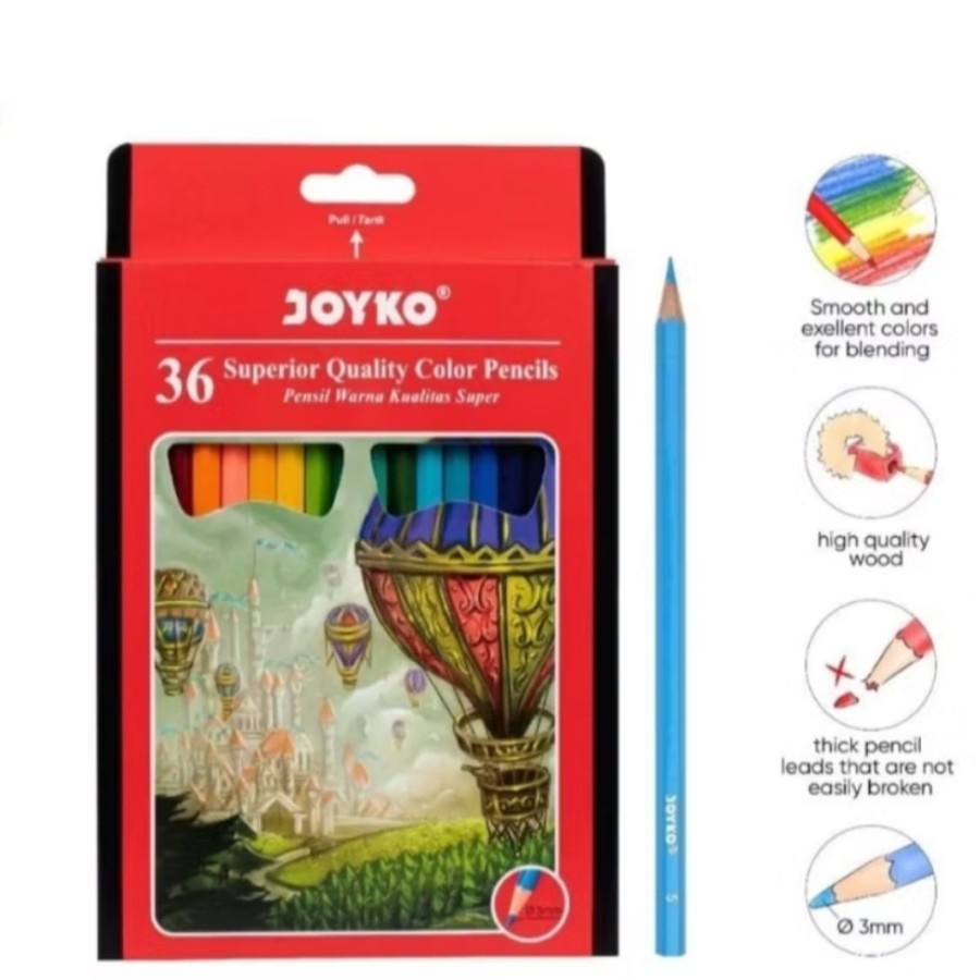 

Pensil Warna Joyko CP-0128 Set 36 Warna Superior Hexagonal Color Pencils