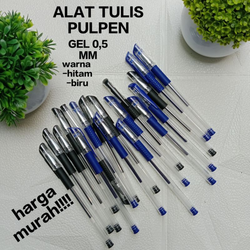 

pulpen gell 0,5mm standar pulpen, bolpoin cair untuk alat tulis sekolah, tinta cair, dgn warna -(HITAM) -(BIRU) dgn harga terjangkau