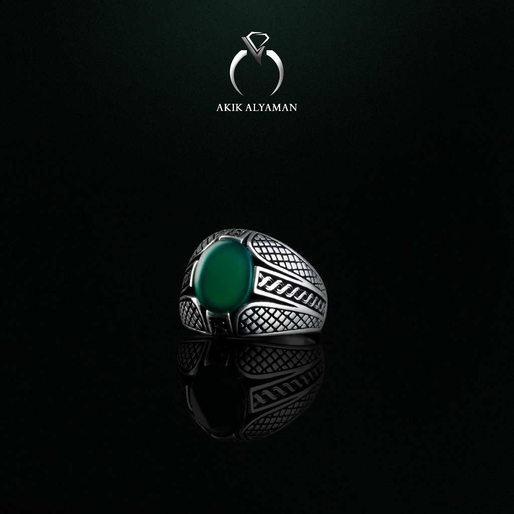 Cincin Batu akik Yaman Ahdhor dengan Ring Perak Original Yemen