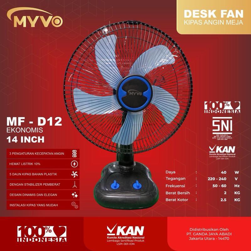 KIPAS ANGIN Duduk MEJA / DESK FAN 14 iNCI MF-D12 MYVO