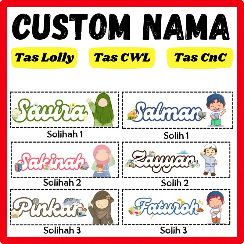 

STIKER NAMA UK 15 x 5 cm BISA UNTUK LOLLY CWL CNC TAS POP JUGA TAS LAINNYA