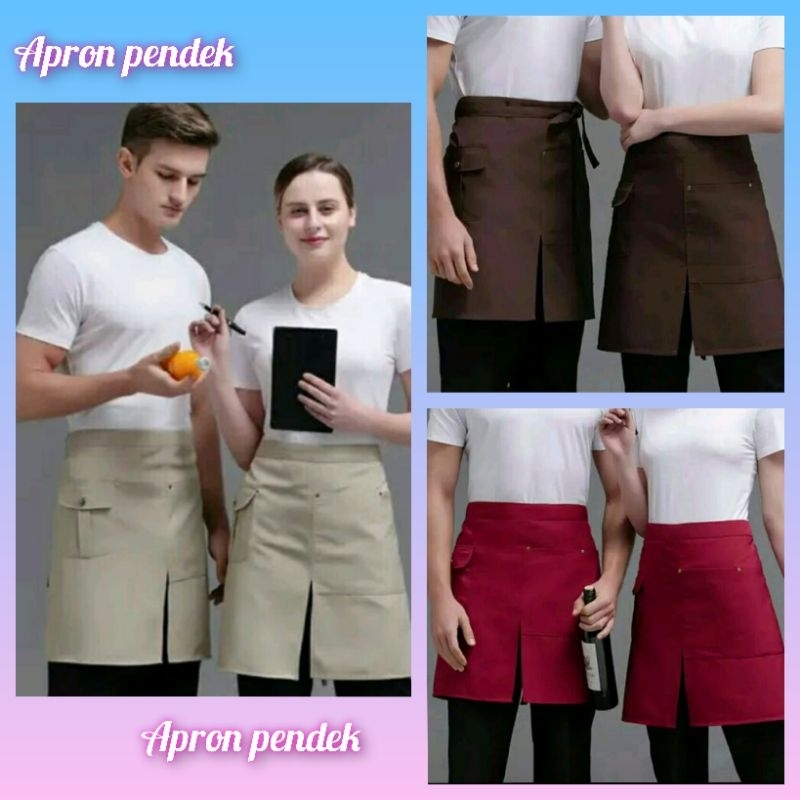 Apron mini /Apron pendek waiters restoran /celemek waiters belah tengah