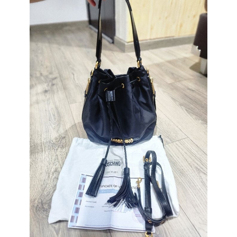 AUTHENTIC Moschino Bucket Bag Nylon Black GHW