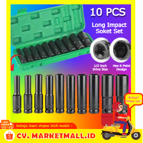 Market Mall - Set Mata Sok Hexagonal 1/2" (8-24mm) 10 Pcs - AIWA AW1