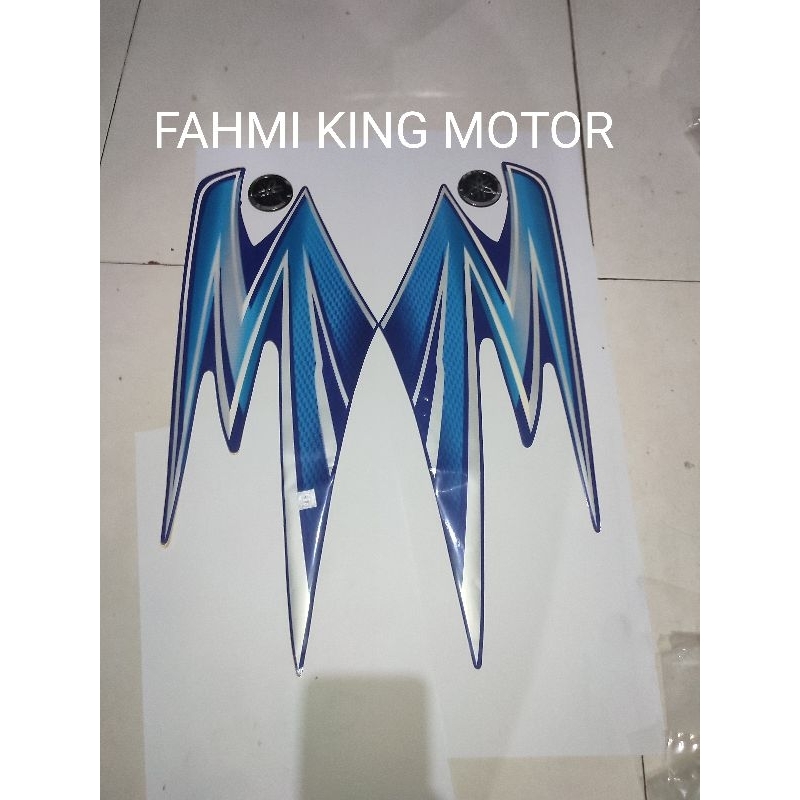SEPASANG LIST STRIPING BIRU SET EMBLEM GARPUTALA RX KING 2003 COPY ORIGINAL