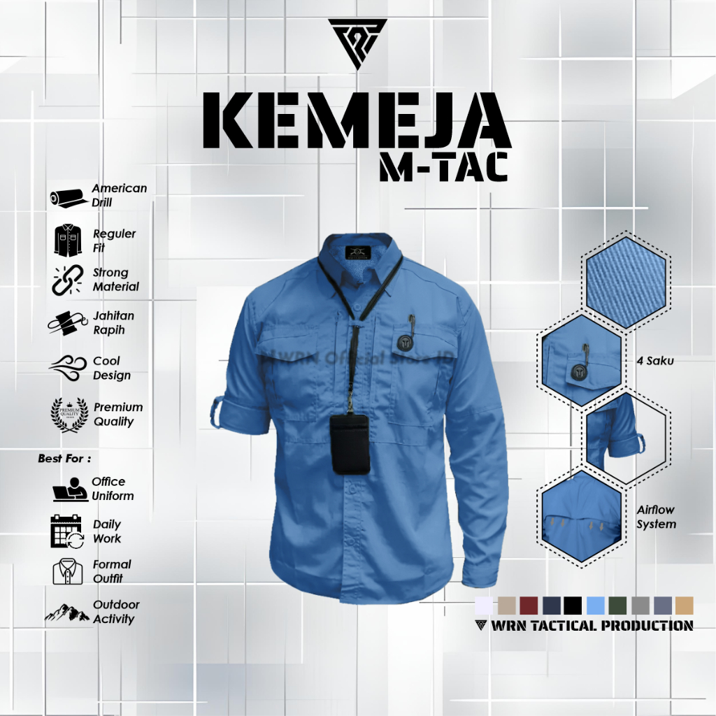 Kemeja Tactical M-TAC Pria Wanita Lengan Panjang Bahan American Drill Premium Seragam Formal Baju Ke