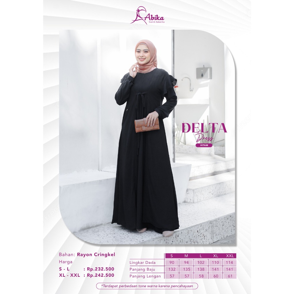 Gamis ABIKA DELTA DRESS Warna Hitam / Gamis Elegant / Gamis Polos