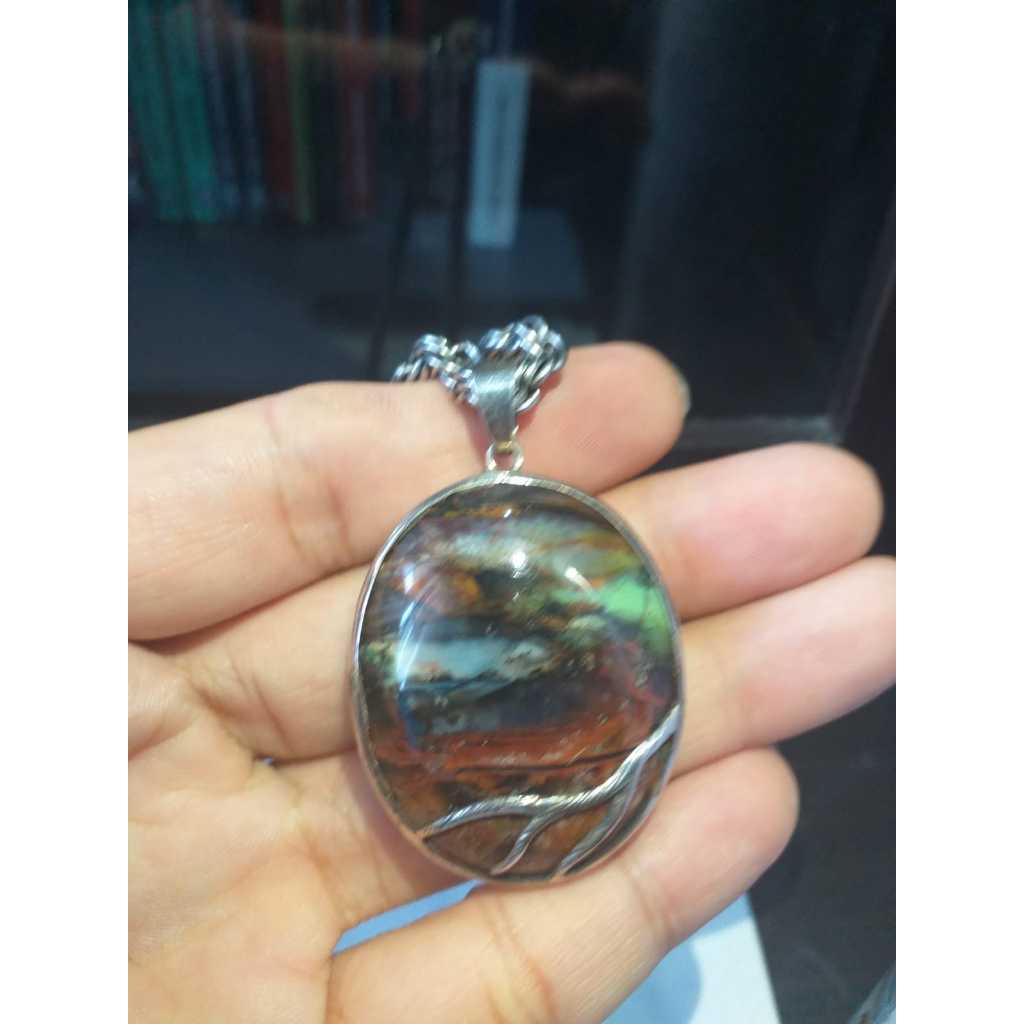 Liontin Batu Gambar Pemandangan - Natural