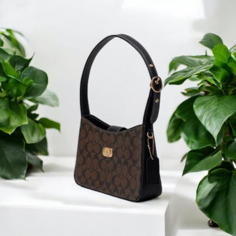 COACH Eliza Shoulder Bag In Signature Canvas Brown Black