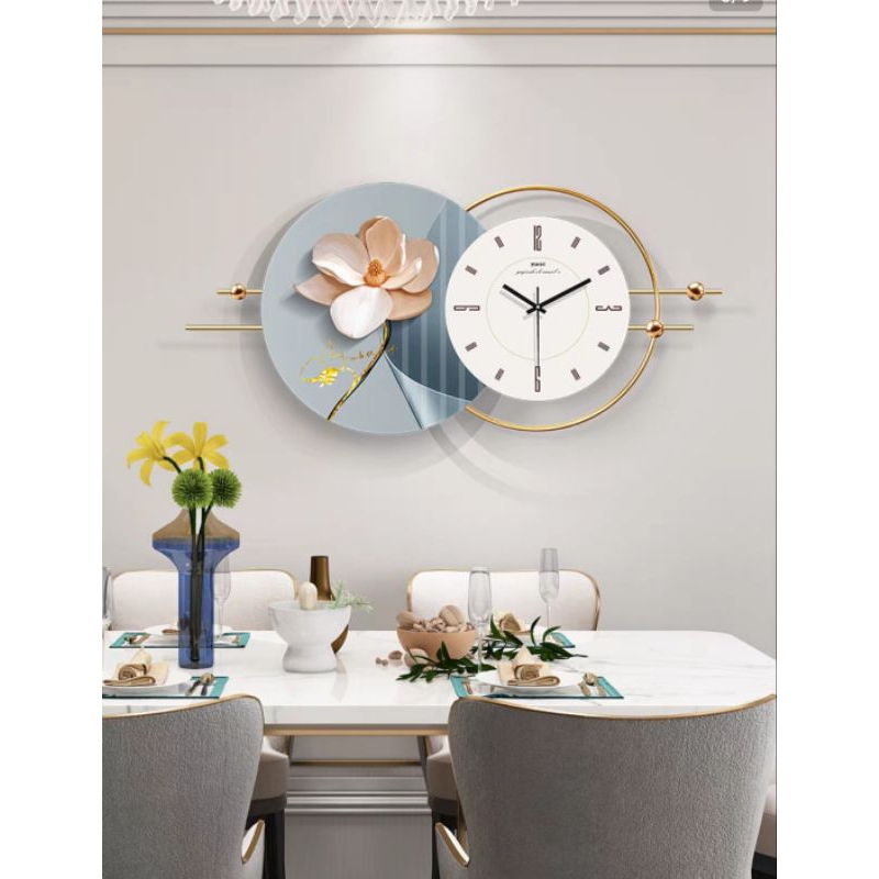 8.8 big promo jam dinding bunga terbaru uk 80x30cm  LED +remot dekorasi dinding ruang tamu jam mewah