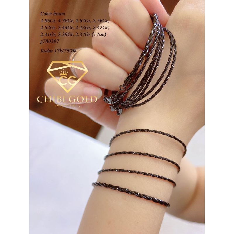 CHIBI GOLD - Gelang coker hitam 750 kadar 17K - chibigold