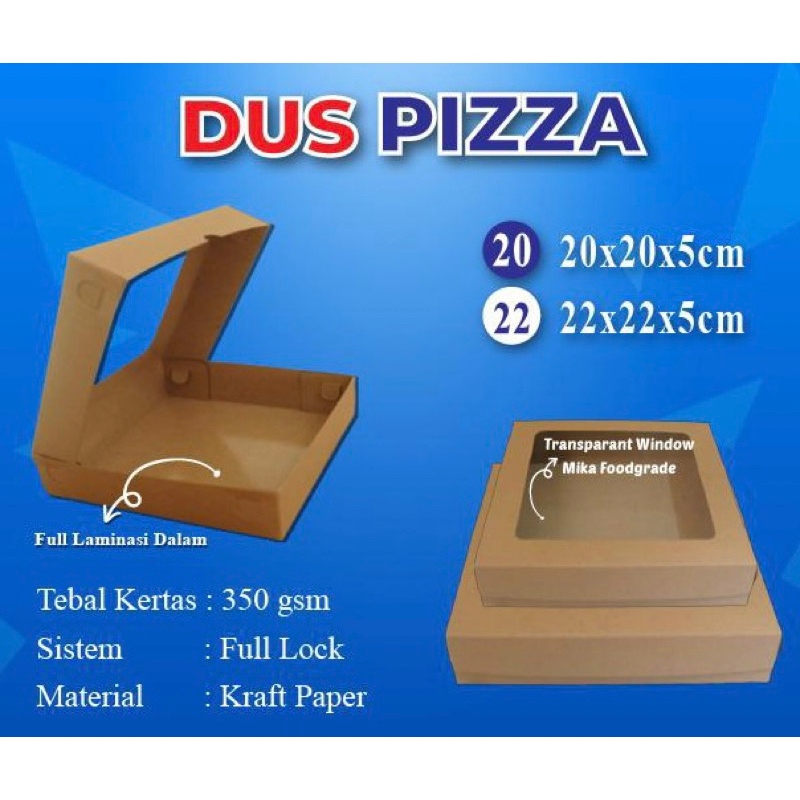 

Dos pizza kraft window uk.20x20x5 (laminasi) @10pcs (lembar)