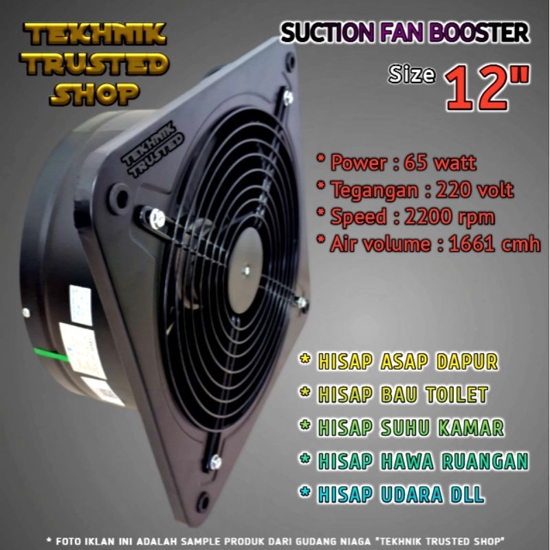 Exhaust fan booster 12" 107w 220v kipas besi hisap udara asap plafon dinding hood dapur dll