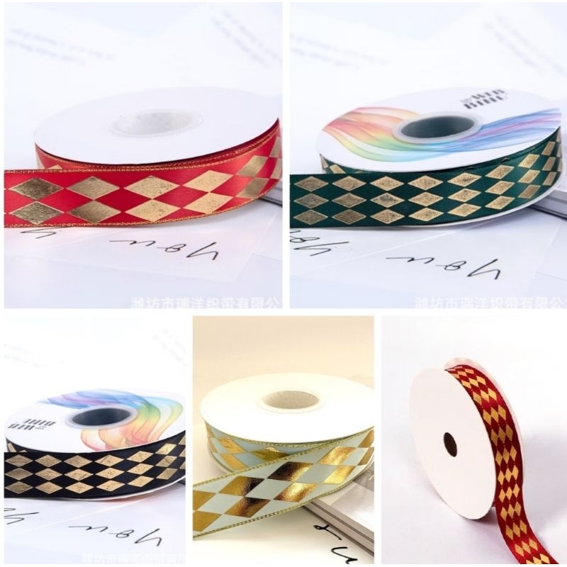 

Pita Korea 159 satin motif wajik gold sise 2,5 cm per 1 yard (90 cm)