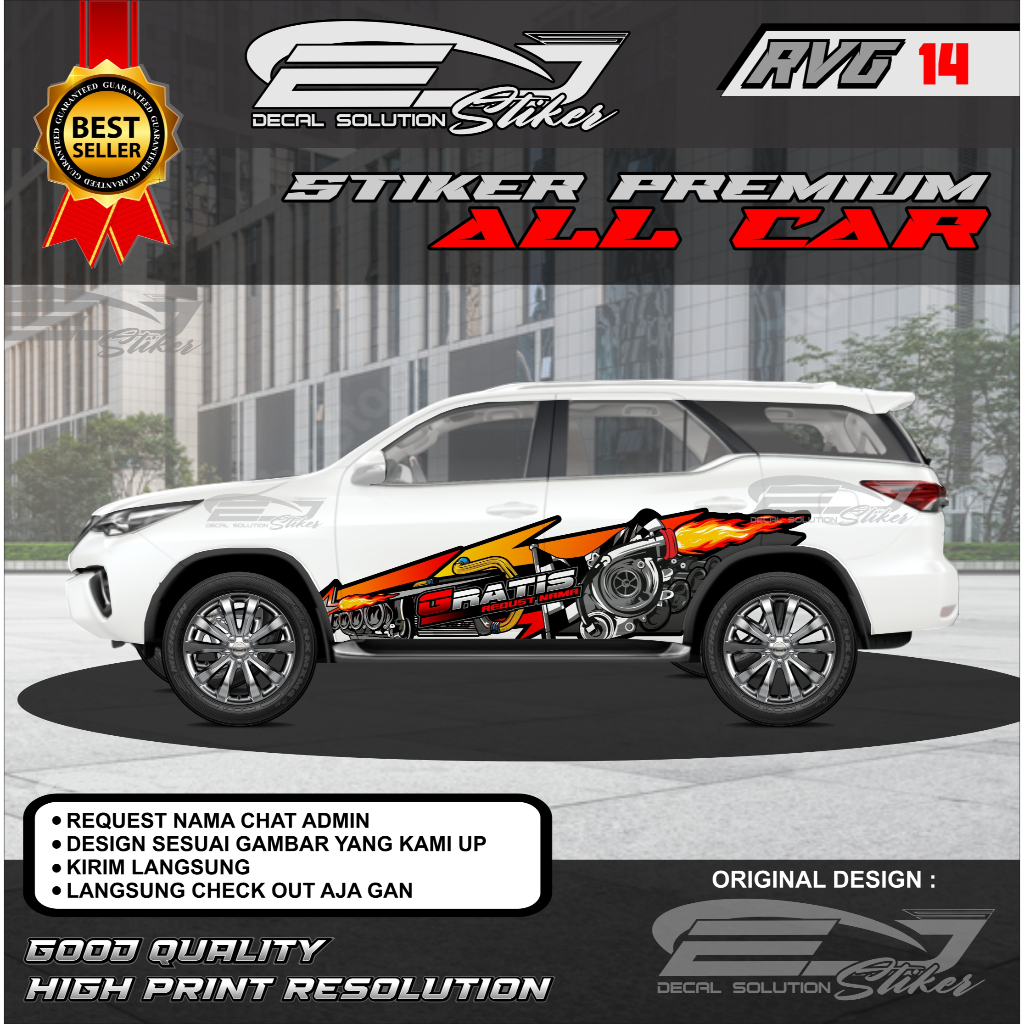RVG14-STIKER DECAL MOBIL RUSH LANGUNG CETAK GRATIS CUSTOM NAMA-STIKER DECAL PAJERO XPANDER RUSH GR