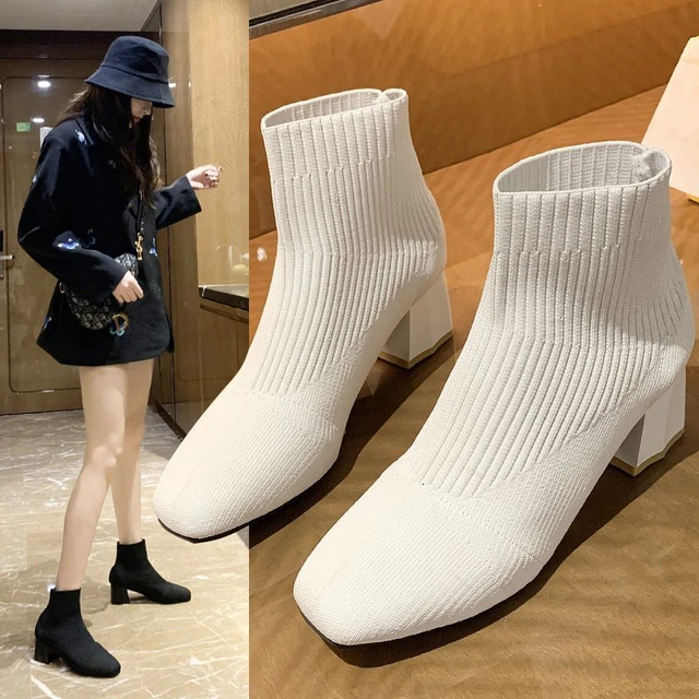 RYS - Rolly Knitty Sepatu Boots Rajut Hak Tinggi Wanita - Ori Import (35-40)