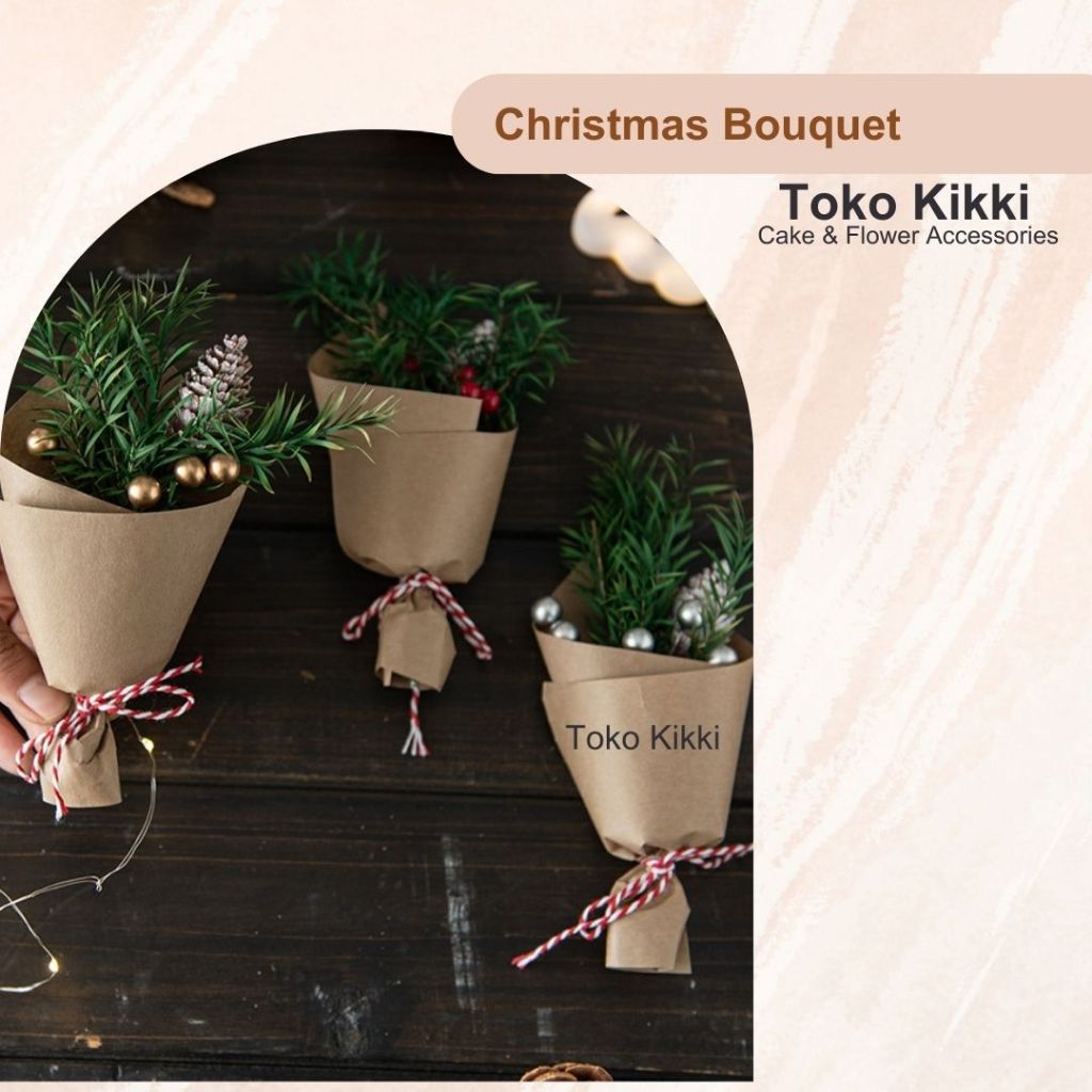 Christmas Hampers Mini Buket Cemara Poinsettia Gold Red Bunga Natal Dekorasi Hias Rumah