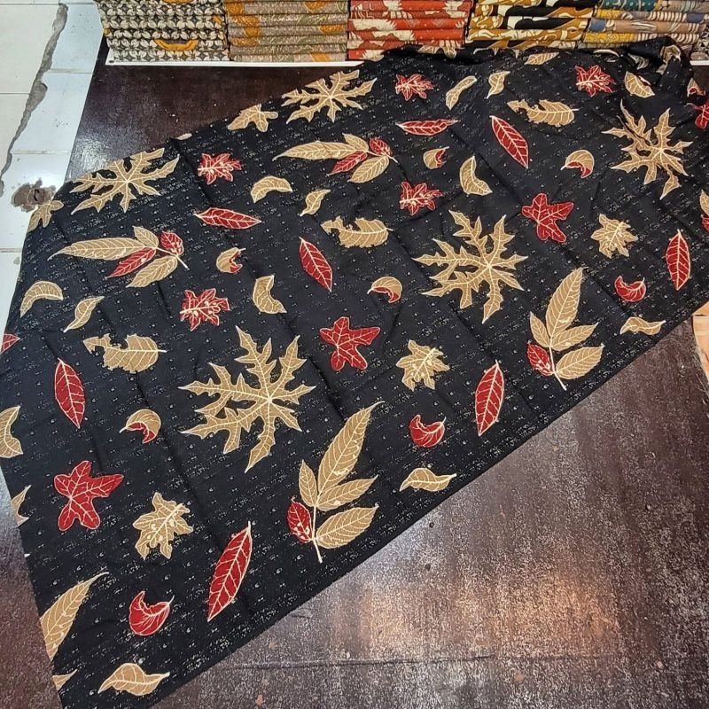 TERMURAH KAIN BATIK SOLO ECOPRINT DAUN HITAM C230
