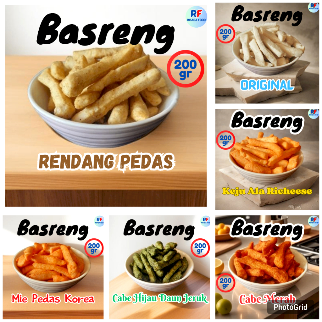 

Risaga Food Basreng Original Rendang Mie Pedas Korea Keju Ala Richeese Cabe Merah Hijau Daun Jeruk 200 gram