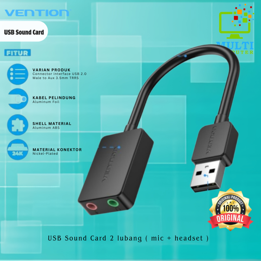 Vention CDY USB Sound Card 2 lubang ( mic + headset )