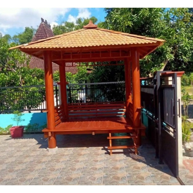 Gazebo Taman Rumah Kayu Kelapa Atap Sirap Kayu ulin | Saung Sekolah | Gazebo Cafe Outdoor