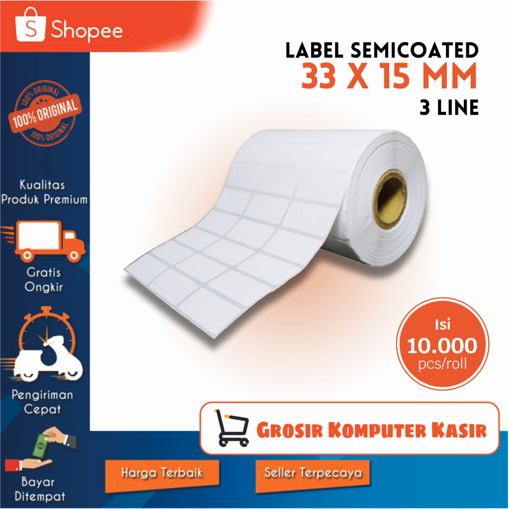 Label Semicoated 33 X15 isi 10.000 Barcode 3 Line Sticker GAP Minimarket Harga Stiker Kasir 3 Line
