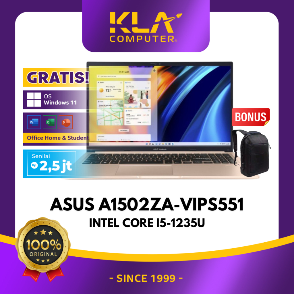 Asus Vivobook 15 A1502ZA VIPS551 Core i5-1235U RAM 8GB 512GB SSD 15.6″ Touch