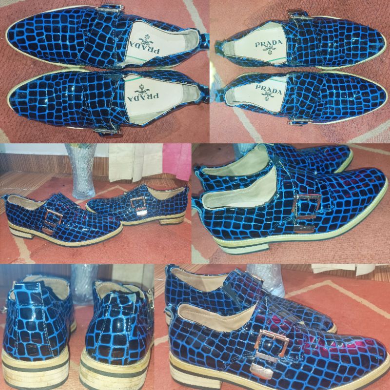 Preloved Original Sepatu Prada Milano Italy Crocodile Blue Authentic