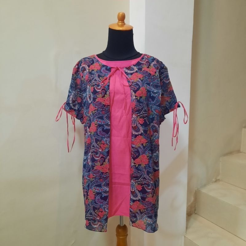 Blouse Motif Bohemian Pink Fuschia Tali Pita